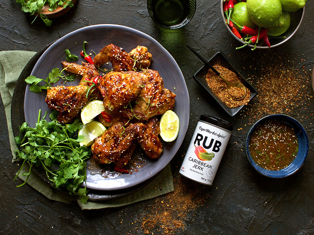Jerk chicken wings with sweet chilli sauce